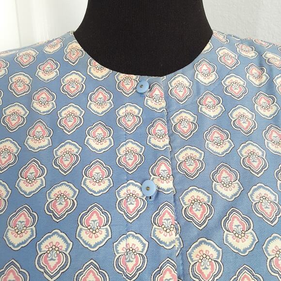 Vintage 80s Cotton Circle Skirt & Blouse Suit Set Paisley Border Print Pockets - Picture 5 of 16